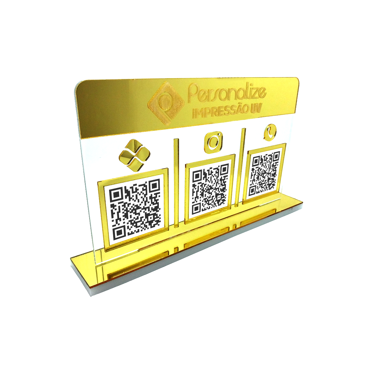 Placa com Três Qr Code Personalizada Acrílico Pix, Whatsapp e Instagram